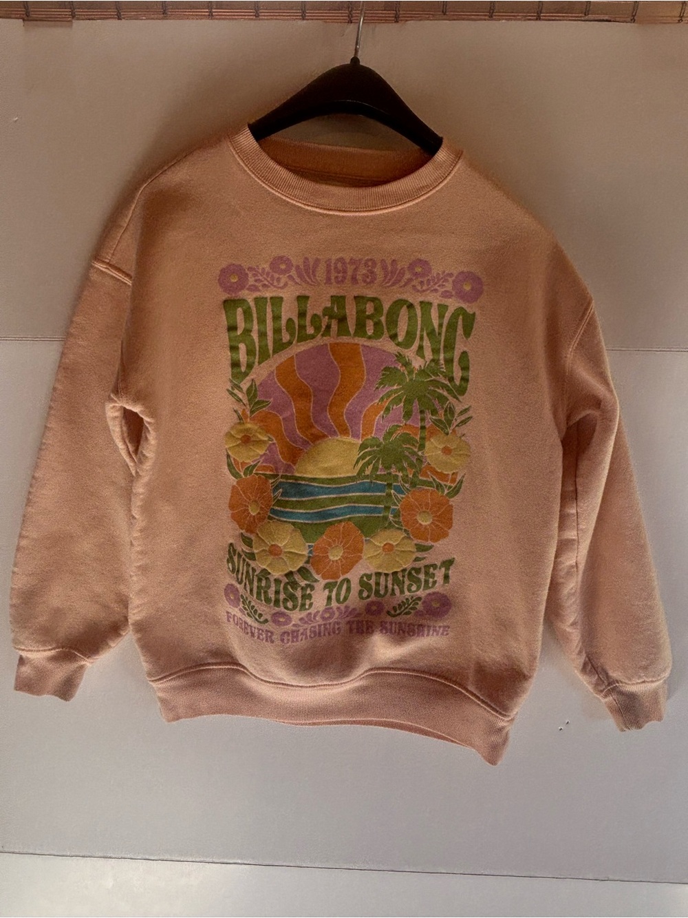 Billabong Women’s Pink Graphic Print Logo Fleece Crewneck Pullover XS